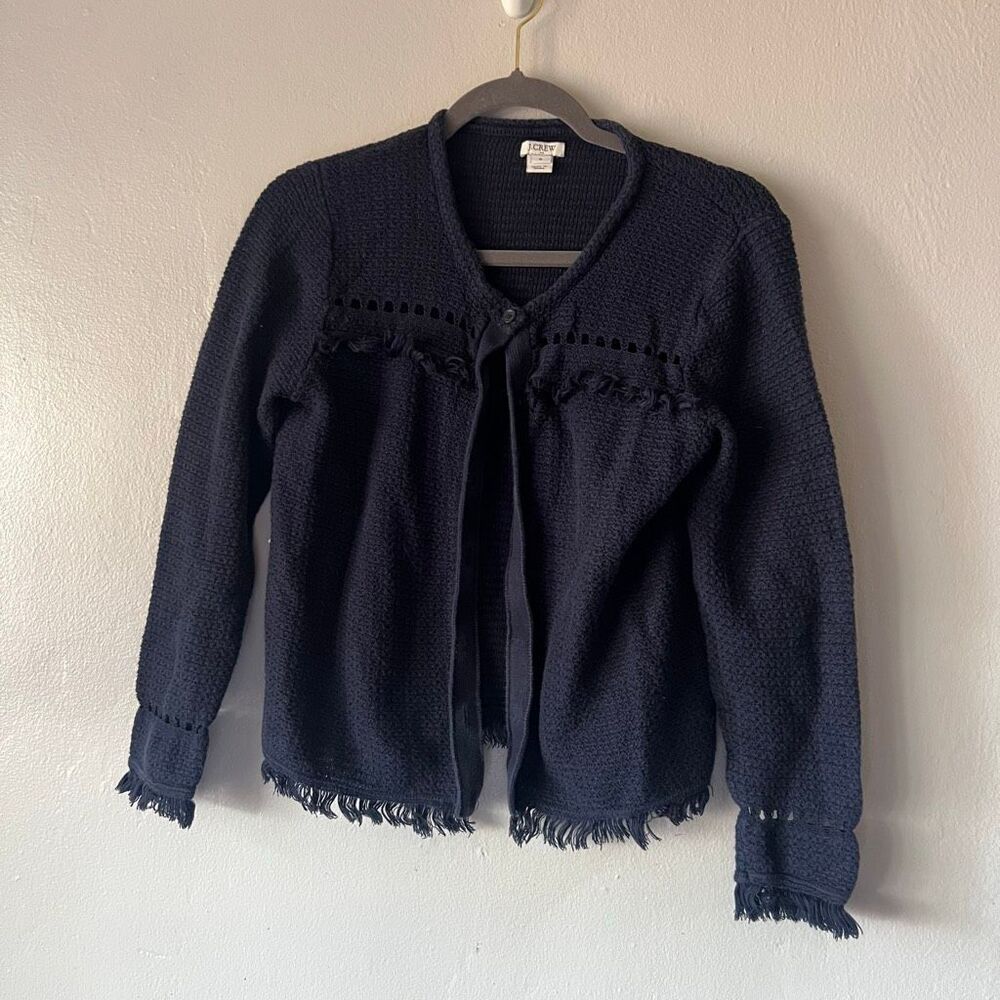 J.Crew knit chunky blazer cotton crochet fringe hem